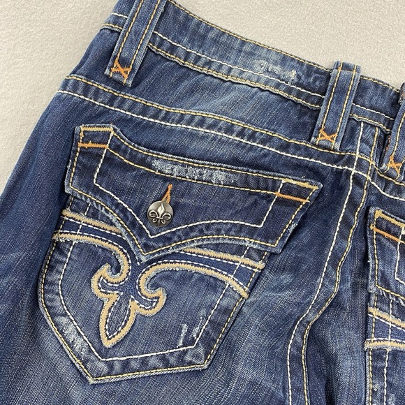 Rock Revival Jeans Mens 36 Blue Denim Pant Paul Straight Flap Pockets Distressed - Picture 6 of 16